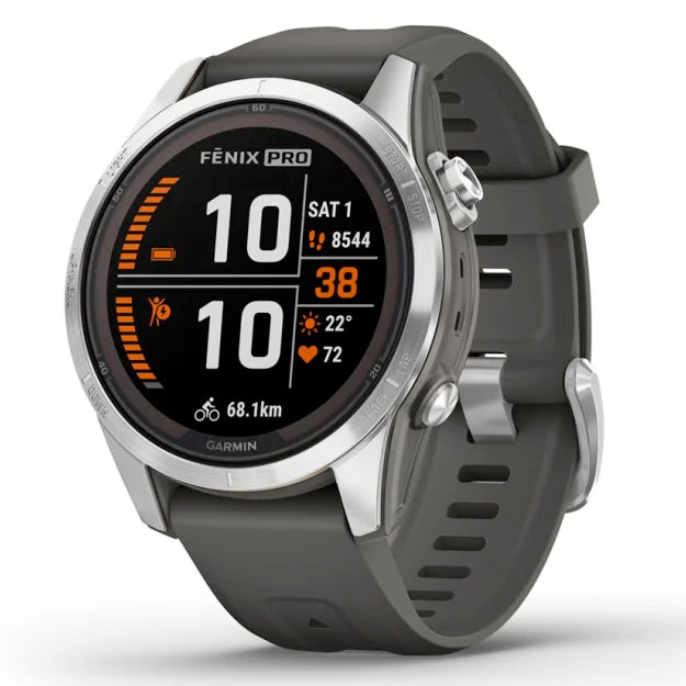 Garmin Fenix 7S Pro 42mm –  Silver With Graphite Band (Solar Edition)