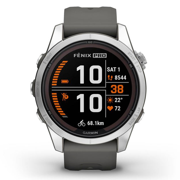 Garmin Fenix 7S Pro 42mm –  Silver With Graphite Band (Solar Edition)