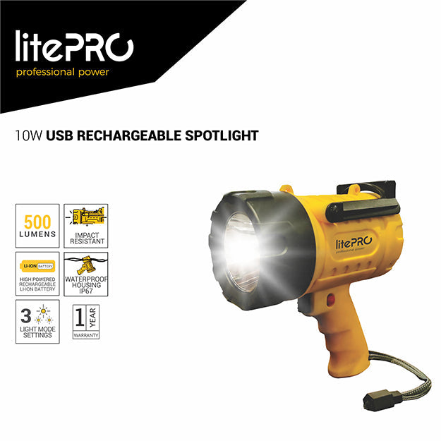 LitePro 10-Watt USB Rechargeable Spot Light 500 Lumens - Black