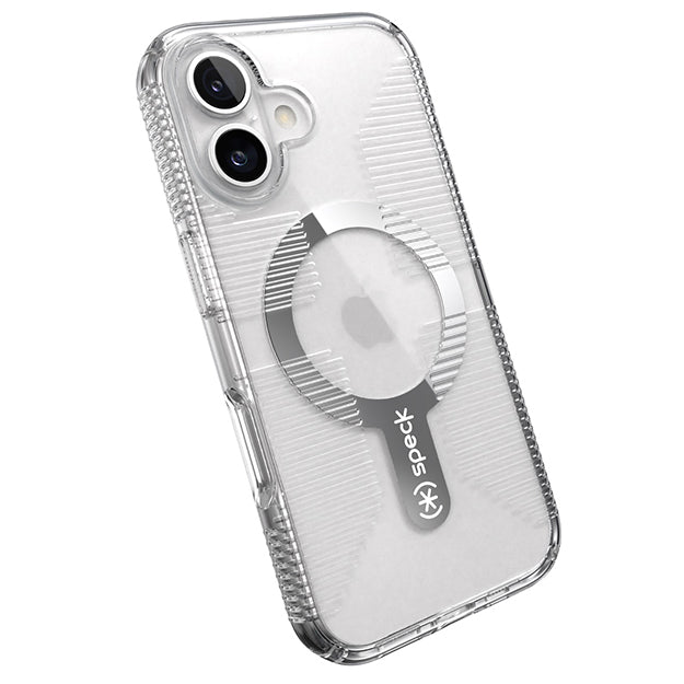 Speck Gemshell Grip MagSafe Case For iPhone 16 – Clear & Chrome