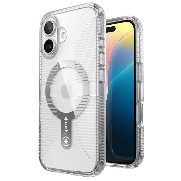 Speck Gemshell Grip MagSafe Case For iPhone 16 – Clear & Chrome