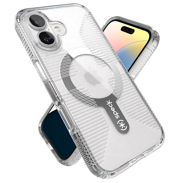 Speck Gemshell Grip MagSafe Case For iPhone 16 – Clear & Chrome