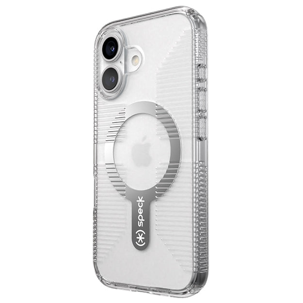 Speck Gemshell Grip MagSafe Case For iPhone 16 – Clear & Chrome