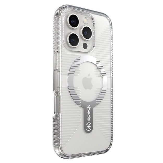 Speck Gemshell Grip MagSafe Case For iPhone 16 Pro – Clear & Chrome