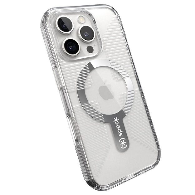 Speck Gemshell Grip MagSafe Case For iPhone 16 Pro – Clear & Chrome