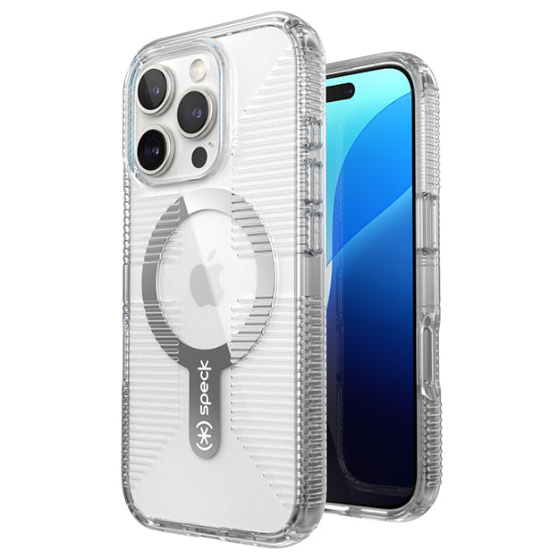 Speck Gemshell Grip MagSafe Case For iPhone 16 Pro – Clear & Chrome