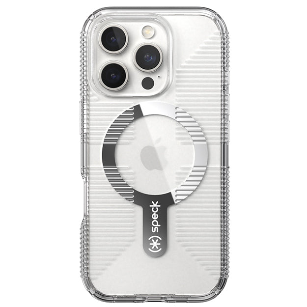 Speck Gemshell Grip MagSafe Case For iPhone 16 Pro – Clear & Chrome