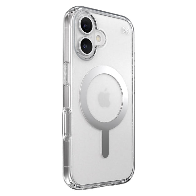 Speck Presidio Perfect Clear MagSafe Case For iPhone 16 – Clear & Chrome