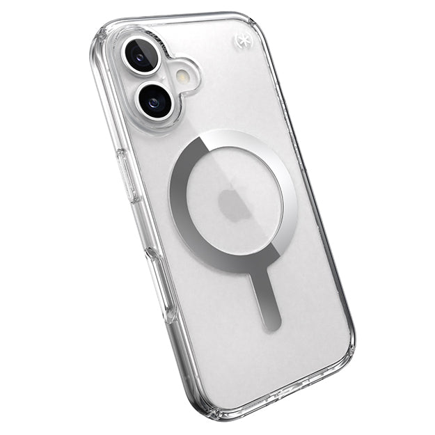 Speck Presidio Perfect Clear MagSafe Case For iPhone 16 – Clear & Chrome