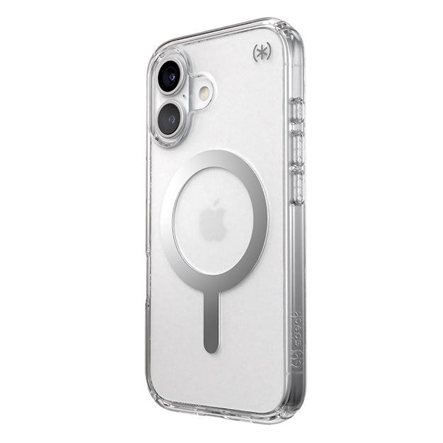 Speck Presidio Perfect Clear MagSafe Case For iPhone 16 – Clear & Chrome