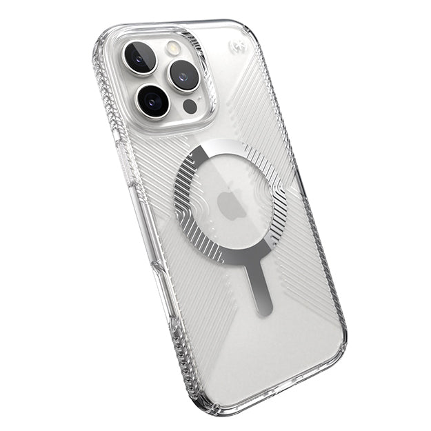 Speck Presidio Perfect Clear Grip MagSafe Case For iPhone 16 Pro Max – Clear & Chrome