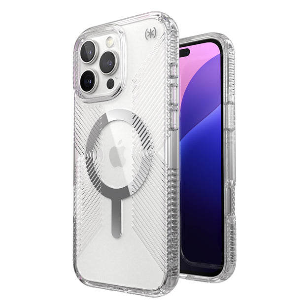 Speck Presidio Perfect Clear Grip MagSafe Case For iPhone 16 Pro Max – Clear & Chrome