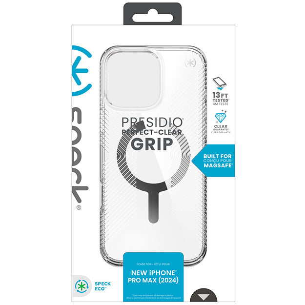 Speck Presidio Perfect Clear Grip MagSafe Case For iPhone 16 Pro Max – Clear & Chrome