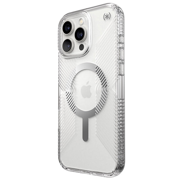 Speck Presidio Perfect Clear Grip MagSafe Case For iPhone 16 Pro Max – Clear & Chrome