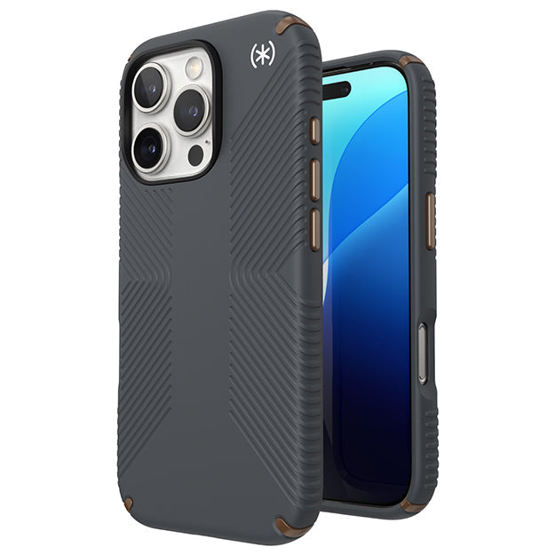 Speck Presidio2 Grip Case For iPhone 16 Pro – Charcoal Grey & Cool Bronze