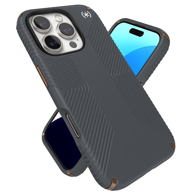 Speck Presidio2 Grip Case For iPhone 16 Pro – Charcoal Grey & Cool Bronze