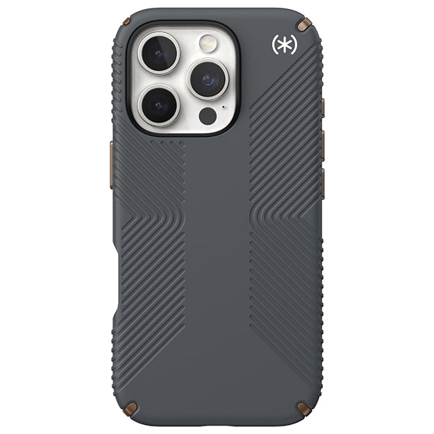 Speck Presidio2 Grip Case For iPhone 16 Pro – Charcoal Grey & Cool Bronze